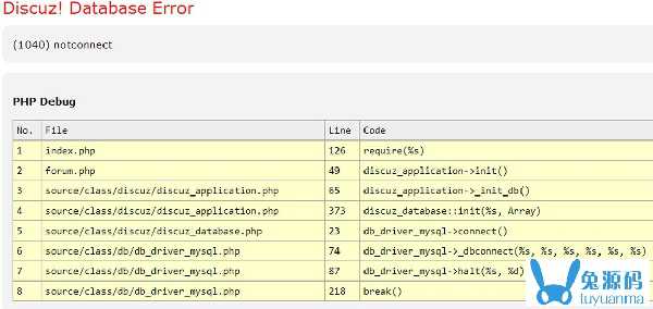 Discuz! Database Error(1040) notconnect